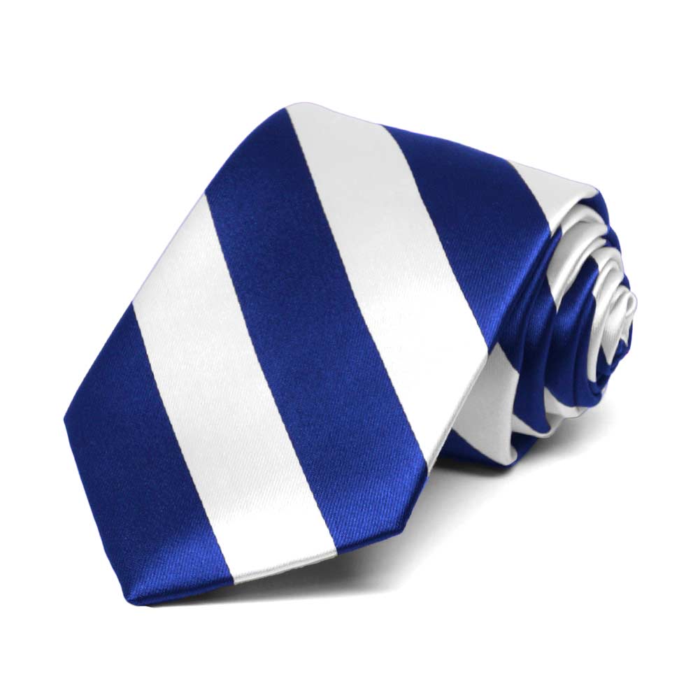 Navy Blue & White Striped Tie – Classic 100% Polyester Microfiber Necktie, 57'' Long