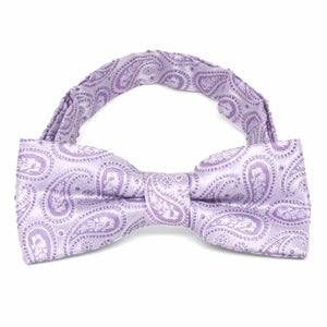 A boys' purple paisley bow tie