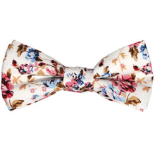 Load image into Gallery viewer, Boys&#39; white, pink, blue and tan floral bow tie