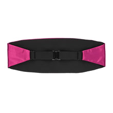 Load image into Gallery viewer, The back of a bright fuchsia cummerbund, including the black elastic strap