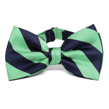 Load image into Gallery viewer, Bright Mint and Navy Blue Striped Bow Tie