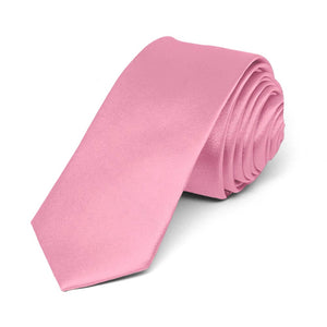 Bright Pink Skinny Solid Color Necktie, 2" Width