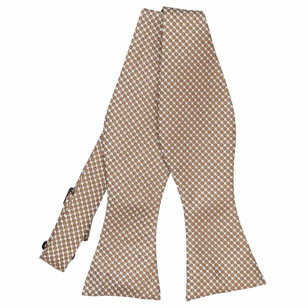 Light brown grain pattern self-tie bow tie, untied flat front view