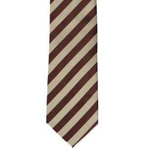 Front view of a brown textured striped tie