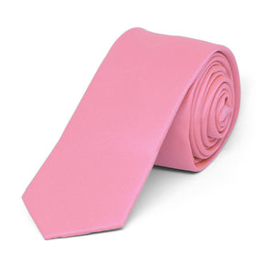 Bubblegum Pink Skinny Solid Color Necktie, 2" Width