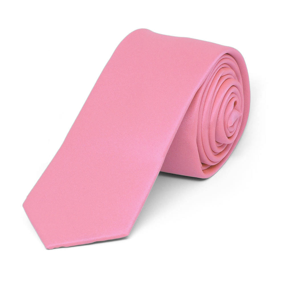 Bubblegum Pink Skinny Solid Color Necktie, 2