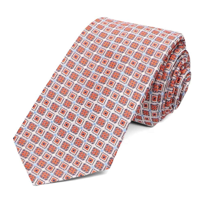 Burnt orange geomtric pattern slim tie