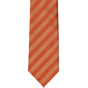 Front view of a burnt orange tone on tone striped tie