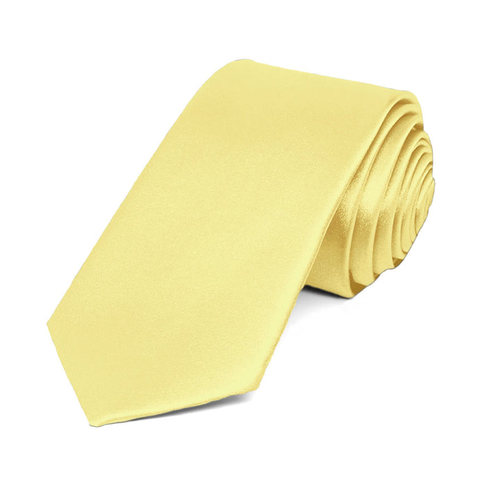 Butter Yellow Slim Solid Color Necktie, 2.5