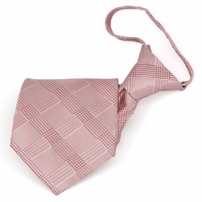 Folded front view, pink plaid zipper tie