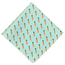 Load image into Gallery viewer, An aqua pocket square with a repeated carrot pattern