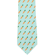 Load image into Gallery viewer, The front view of an aqua tie with a repeating carrot design