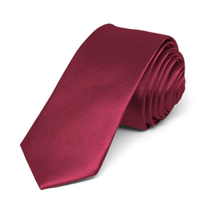 Claret Skinny Solid Color Necktie, 2" Width