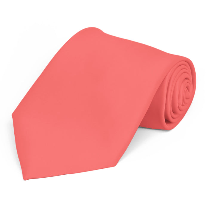 Bright Coral Premium Extra Long Solid Color Necktie