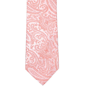 Coral paisley necktie, front flat view