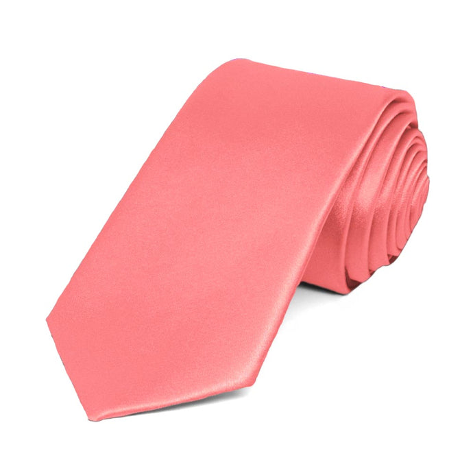 Coral Slim Solid Color Necktie, 2.5
