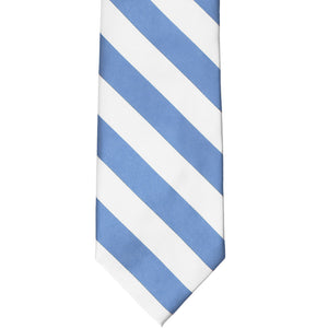 Front view of a cornflower and white striped tie