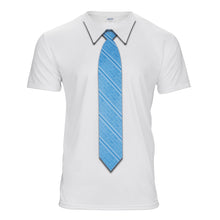 Load image into Gallery viewer, White t-shirt with #1 dad striped blue tie printed.