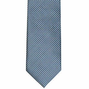 Dark blue circle pattern tie, flat front view