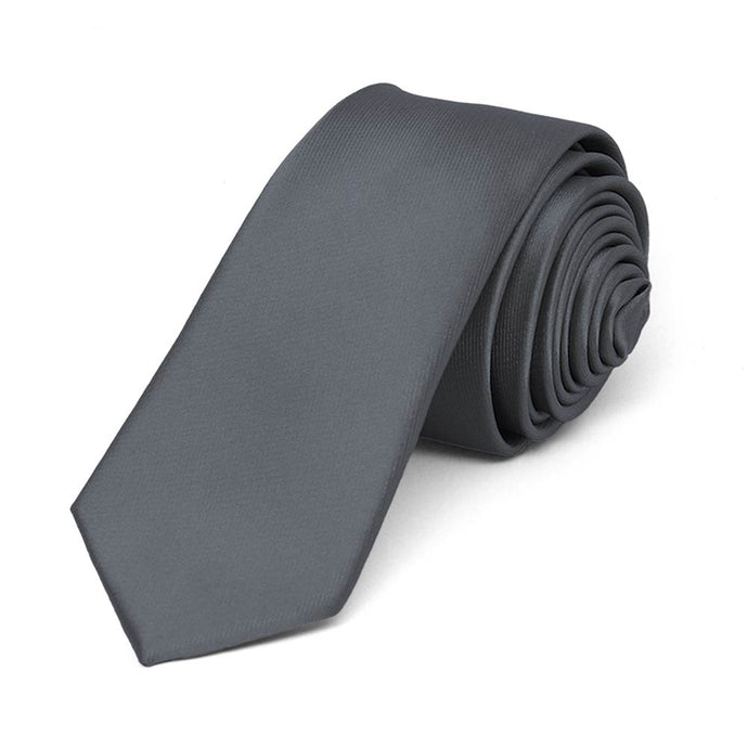 Dark Gray Skinny Solid Color Necktie, 2
