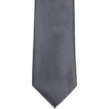 Load image into Gallery viewer, Front, bottom tip view of a dark gray solid tie