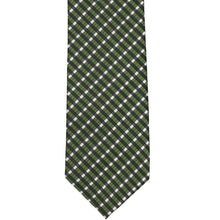 Load image into Gallery viewer, The front of a dark green, white and black gingham tie