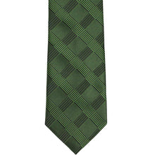 Load image into Gallery viewer, Flat front view of a dark green plaid tie