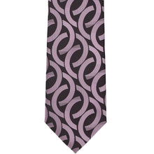 Load image into Gallery viewer, Flat front view of a lavender and black link pattern extra long necktie