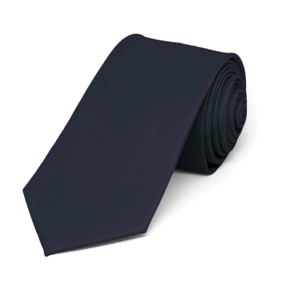 Dark Navy Blue Slim Solid Color Necktie, 2.5