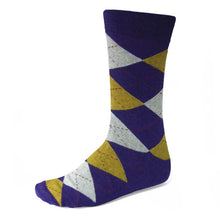 Load image into Gallery viewer, Men&#39;s Dark Purple and Gold Argyle Socks