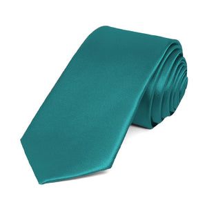 Deep Aqua Slim Solid Color Necktie, 2.5" Width