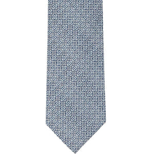Front view of a dusty blue floral square pattern tie