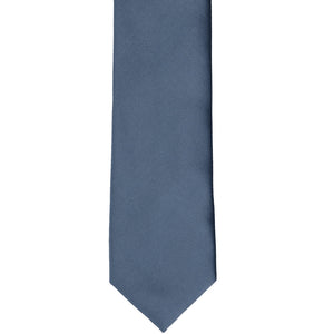 Front bottom view of a dusty blue slim tie