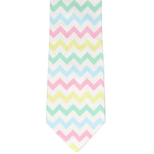 Load image into Gallery viewer, Necktie flat front view with large chevron pattern in spring colors