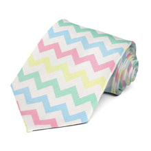 Load image into Gallery viewer, Men&#39;s white necktie with a pastel large chevron pattern