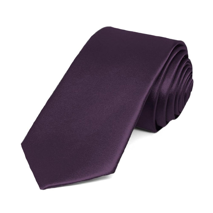 Eggplant Purple Slim Solid Color Necktie, 2.5