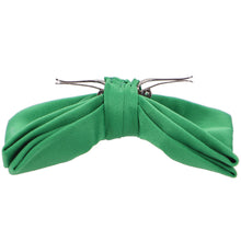 Load image into Gallery viewer, Side view of an opened emerald green clip-on bow tie