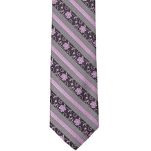 Load image into Gallery viewer, The front view of an English lavender floral striped slim tie