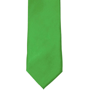 Front bottom view of a grass green solid tie