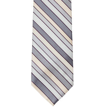 Load image into Gallery viewer, Flat front view of a light silver and cream striped necktie