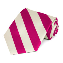 Load image into Gallery viewer, Fuchsia and Cream Striped Tie