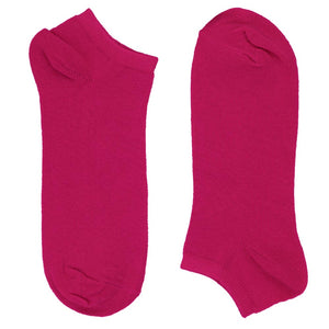 A pair of fuchsia ankle socks, lying flat