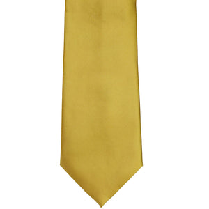 Flat front view of a gold extra long necktie