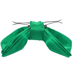 Opened green clip-on bow tie side view