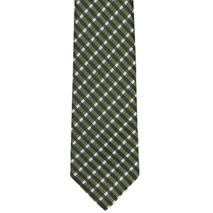 Front view dark green gingham plaid slim tie