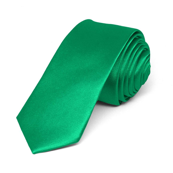Green Skinny Solid Color Necktie, 2