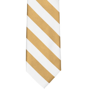 Front view of a honey gold and white striped tie