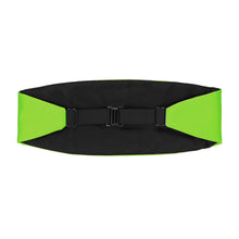 Load image into Gallery viewer, The back of a hot lime green cummerbund, including the black elastic strap and closure