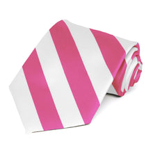 Load image into Gallery viewer, Hot Pink and White Striped Tie