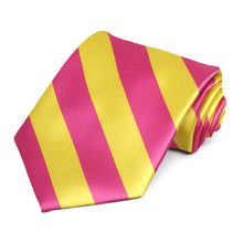 Load image into Gallery viewer, Hot Pink and Yellow Striped Tie
